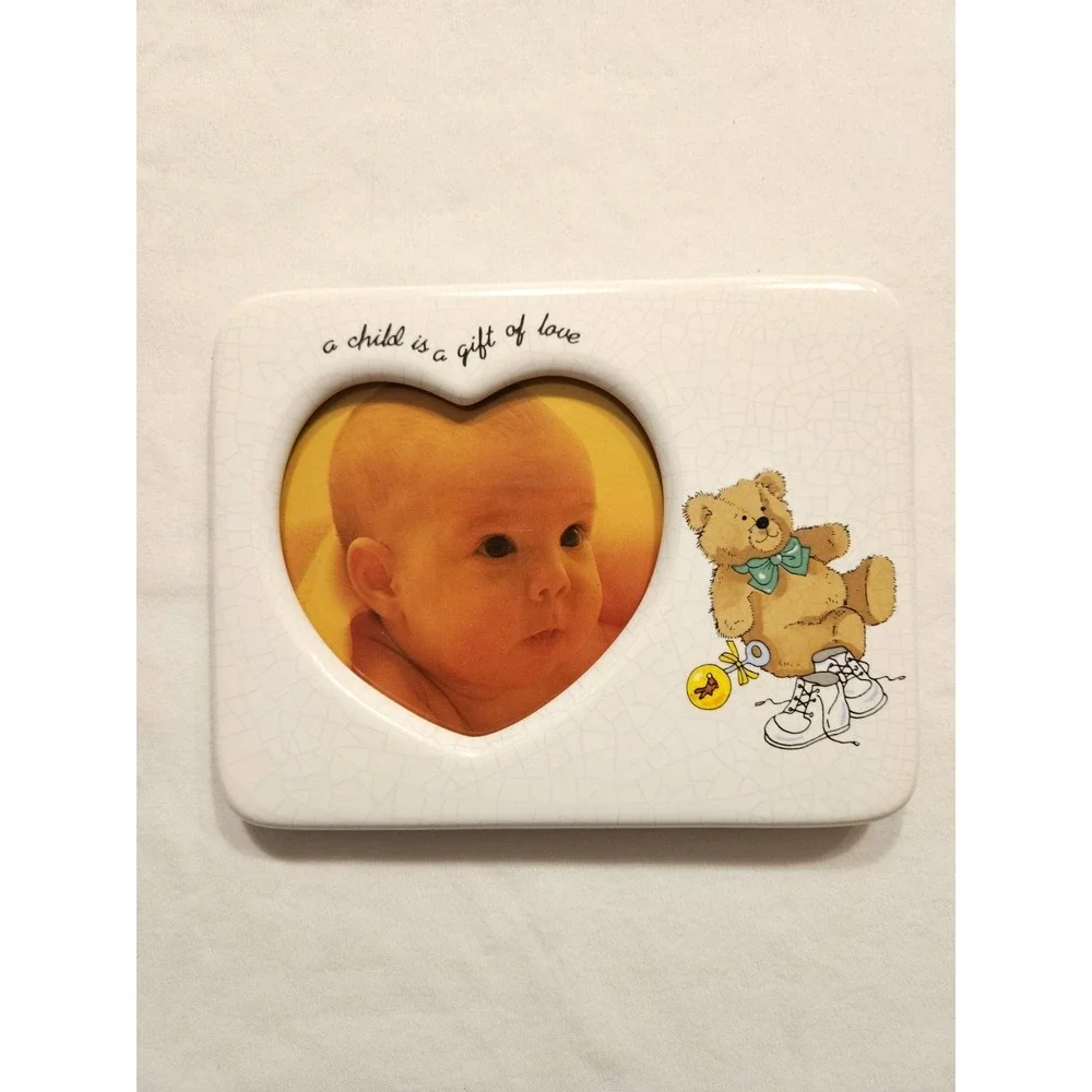 Vintage‎ Heart Baby Picture Frame Teddy Bear Nursery Decor Keepsake Baby Gift